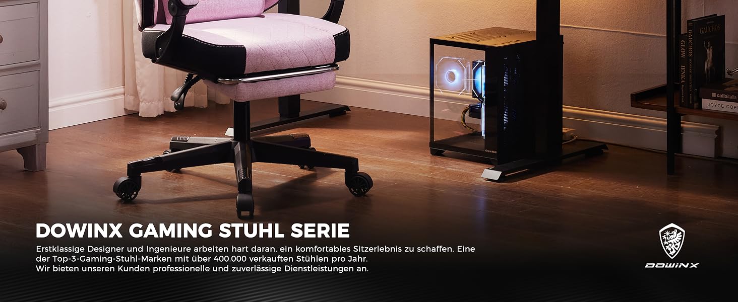 Ігровий крісло Dowinx з тканини, з пружинним сидінням та масажем попереку, офісне крісло з підніжкою для дорослих, ергономічне, велике та високе, 135 кг, рожеве