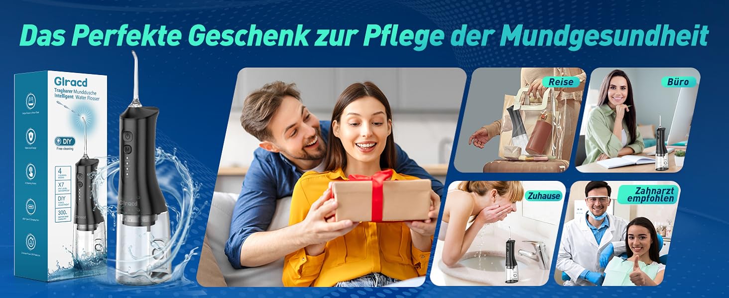 Іригатор для порожнини рота Munddusche: Професійний очищувач зубів з технологією мікробульбашок, регульований тиск води, для чищення зубів та брекетів, чорний