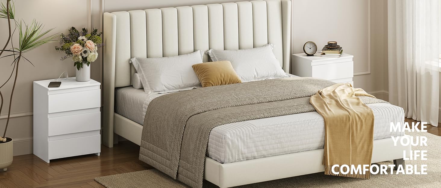 Нічний столик Yaheetech (2 шт.) з шухлядою та полицею, білий (темно-сірий)