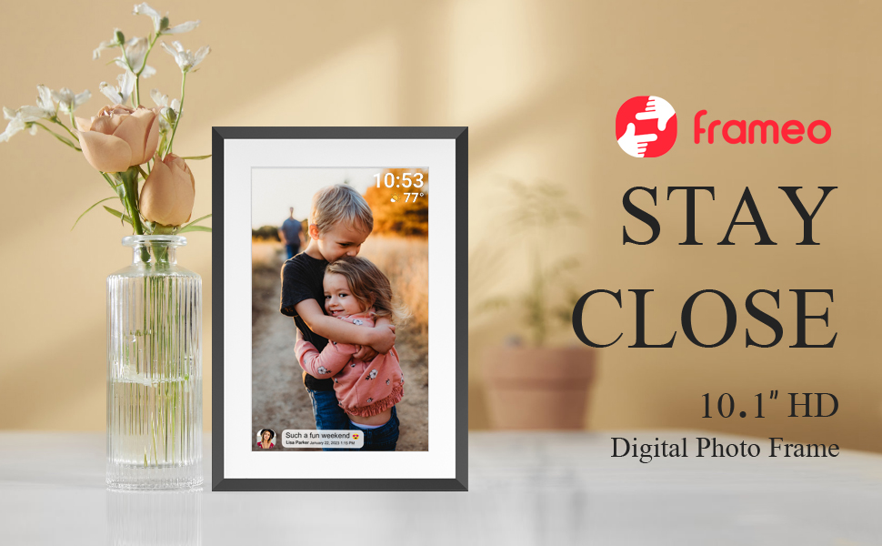 Цифровий фоторамка Frameo з Wi-Fi, 10.1 дюйма, 32GB, сенсорний екран, автоповорот, чорний