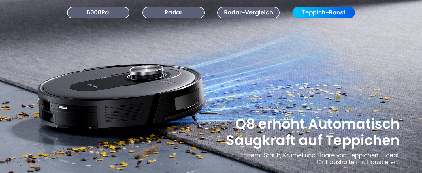 Робот-пилосос Proscenic Q8 з функцією миття, 6000Pa, 200 хв, потужний, з лазерною навігацією, 5 карт, керування через додаток, Alexa, Siri, IFTTT, Google, для підлоги та килимів, видаляє шерсть тварин