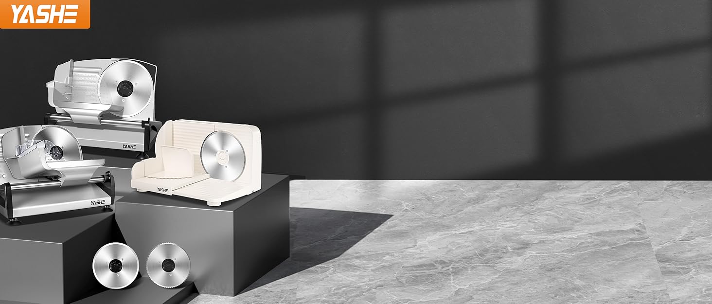 Електричний слайсер YASHE 200W з нержавіючою сталлю, 19 см, регулювання товщини 0-15 мм, для м'яса, сиру, хліба та овочів