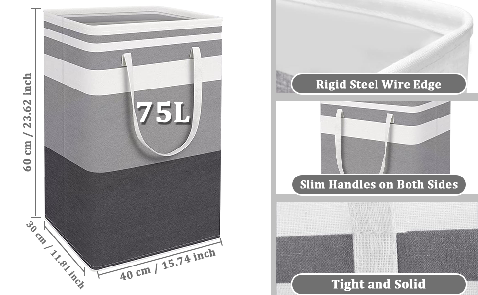 Кошик для білизни з 2 упаковок, складний кошик для зберігання білизни 75 л Великий кошик для білизни з довгими посиленими ручками Кошики для білизни Окремо стоячий кошик для білизни для спальні, ванної кімнати, гуртожитку