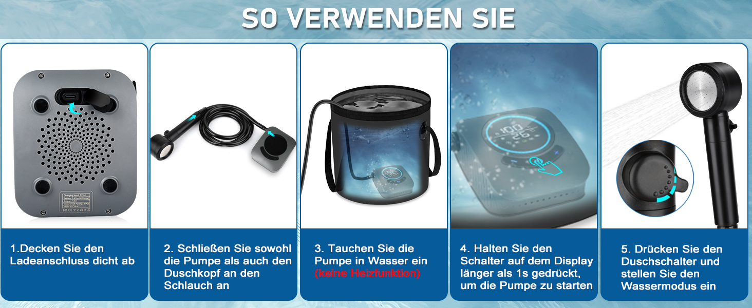 Портативна душова кабіна для кемпінгу Spopal з акумулятором 8000mAh, насосом та індикатором температури. Комплект для відпочинку на природі, автомийки, пляжу, подорожей та догляду за тваринами (сірий)