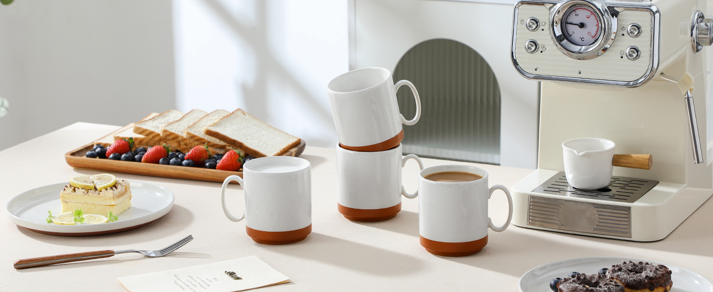 MALACASA Сервіз на 6 осіб (24 предмети) з реактивною глазур'ю, кераміка, серія TARA, білий з коричневими акцентами