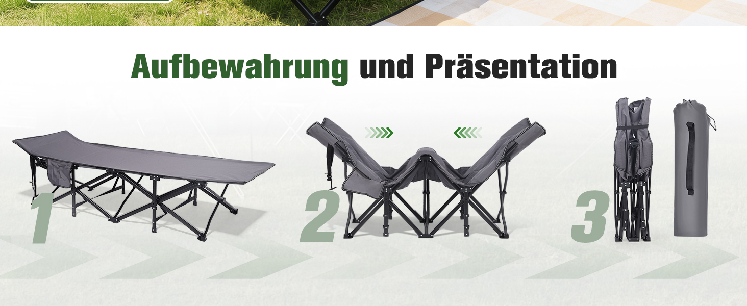 Розкладне ліжко для кемпінгу Sekey XXL (190x71x35 см), посилене сталеве ліжко-трансформер з тканиною Oxford, сіре (без матраца)