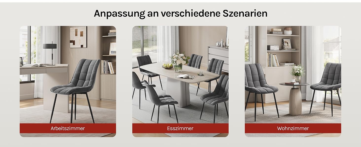 Набір обідніх стільців Woltu 4 шт., для вітальні, кухні, їдальні, м'який з підлокітником, з оксамитовою сидінням, металеві ніжки, до 150 кг, темно-сірий