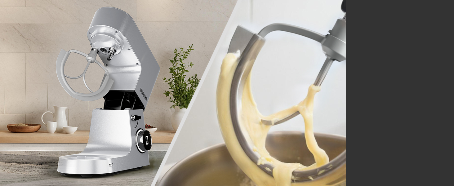 Кухонна машина Heinrichs 2500W з подвійним гаком для тіста, міксером та вінчиком, 8 швидкостей, чаша 8л з нержавіючої сталі, тиха, колір