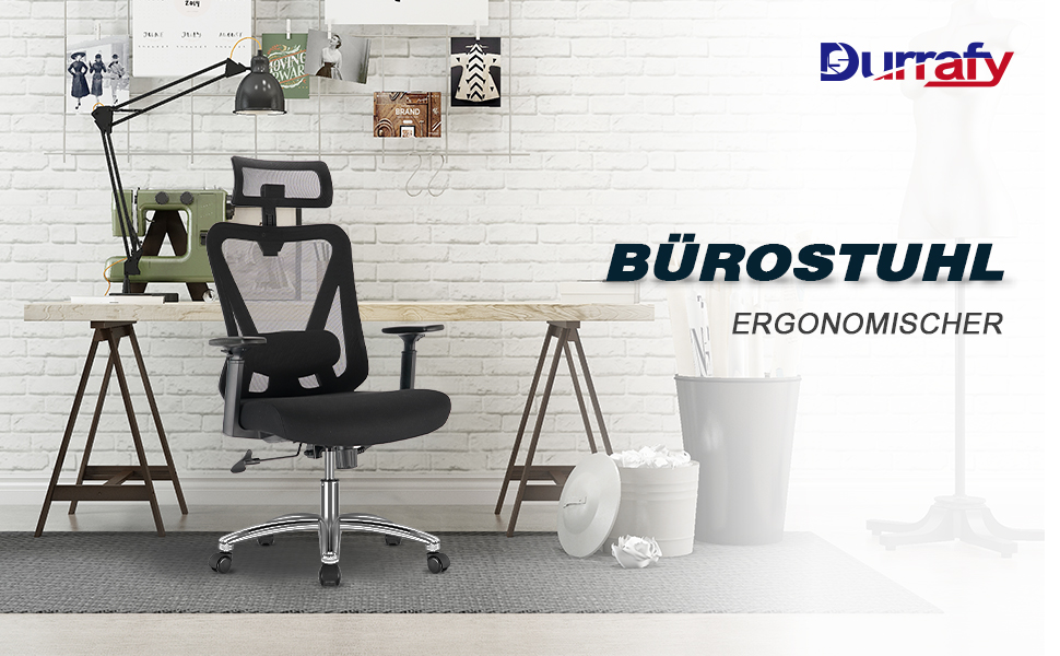 Ергономічне крісло для офісу з підголівником та підтримкою попереку, регульовані підлокітники та висота, поворотне крісло з регулюванням нахилу 90°-130° (фіксація), вантажопідйомність до 150 кг