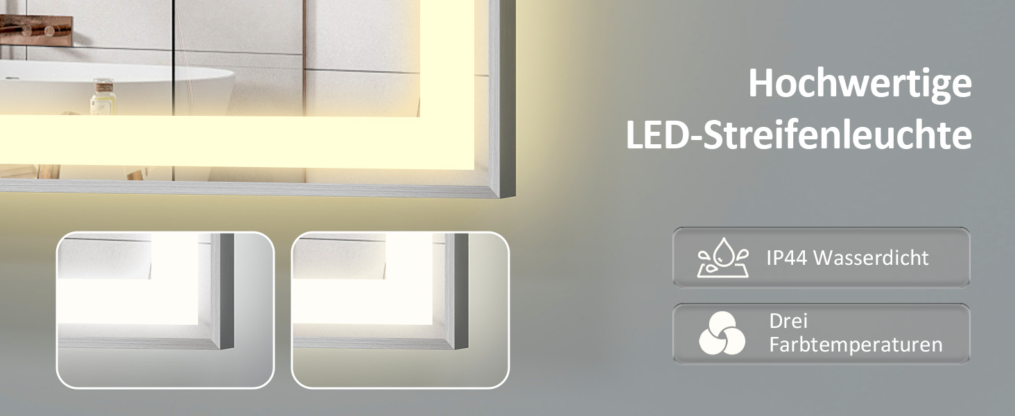 Дзеркало для ванної кімнати YOURLITE з підсвічуванням, 85x55 см, LED, сенсорне керування, 3 кольори світла, регулювання яскравості, антизапар, горизонтальне/вертикальне, IP44, білий (Silver-5070)