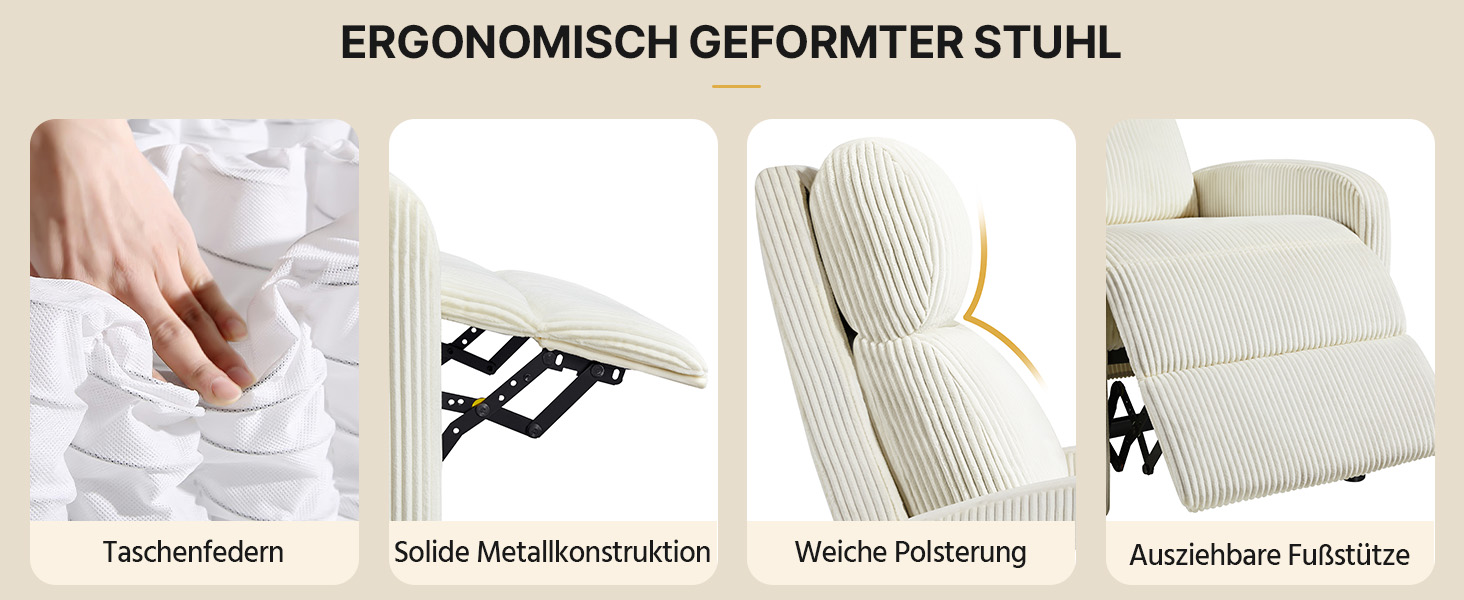 Крісло-релакс Yaheetech для телевізора, крісло-софа, крісло для відпочинку з регульованою підніжкою, лежак з бежевої тканини Cord