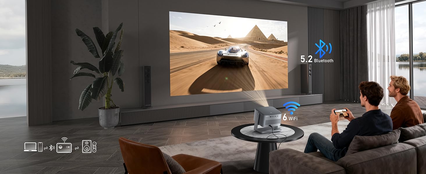 Смарт-проектор VISSPL 4K Home Cinema, 30000 Люмен, 3D Dolby Audio, Автофокус, WiFi 6, Bluetooth, 360° підставка, сірий