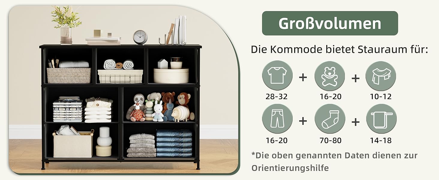 Комод Somdot з висувними ящиками, тканинний комод, комод для спальні, вітальні, прихожої, шафа для зберігання, 5 тканинних ящиків, білий колір, штучна шкіра (чорний, 30T x 100B x 74.5H см (7 ящиків))