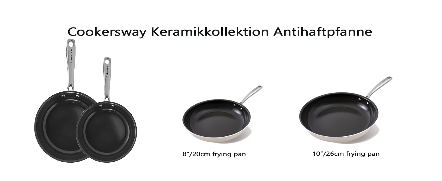 Набір каструль Cookersway: 20, 24, 28 см, сковороди з керамічним покриттям, для приготування їжі, без PTFE, PFOA, PFAs, безпечний для духовки та мийки, сірий колір