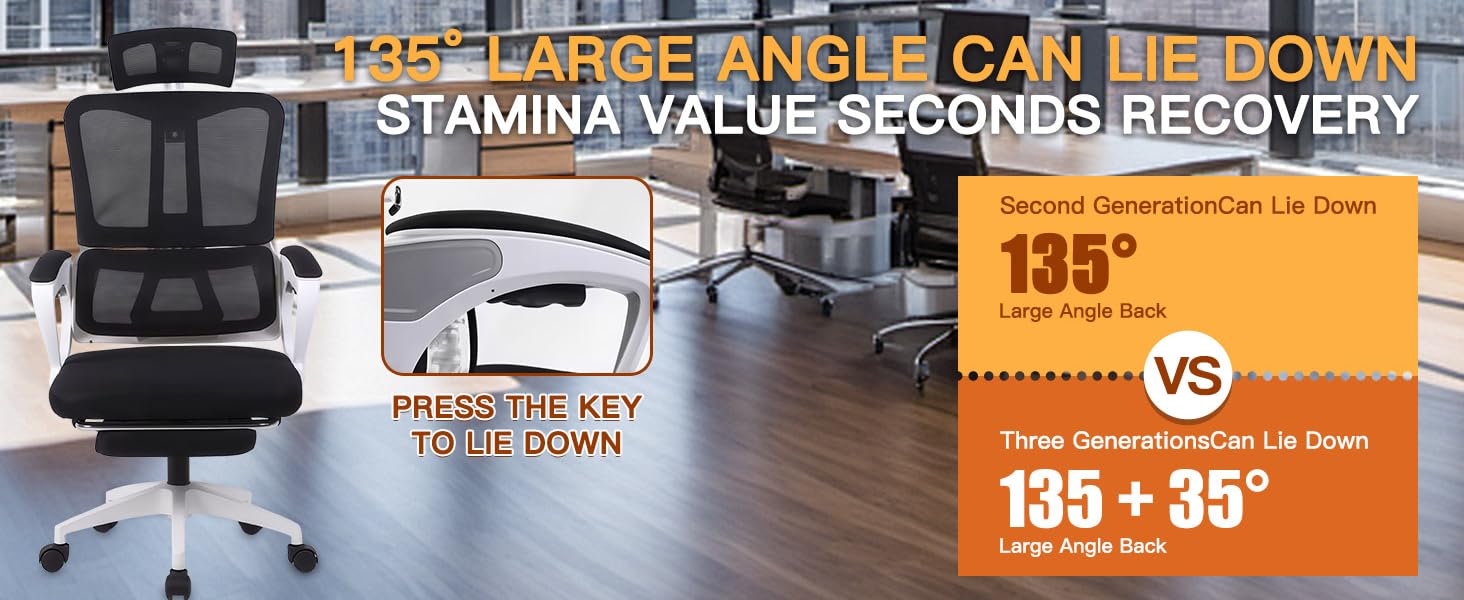 Ергономічне крісло для офісу з високою спинкою та регульованою поперековою підтримкою, дихаючий сітчастий ігровий стілець з широким сидінням, підніжка, стабільне комп'ютерне крісло (Білий)