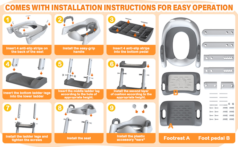 Унітаз дитячий з драбинкою та сидінням-тренажером 2-в-1, регульований, антиковзний, для хлопчиків та дівчаток