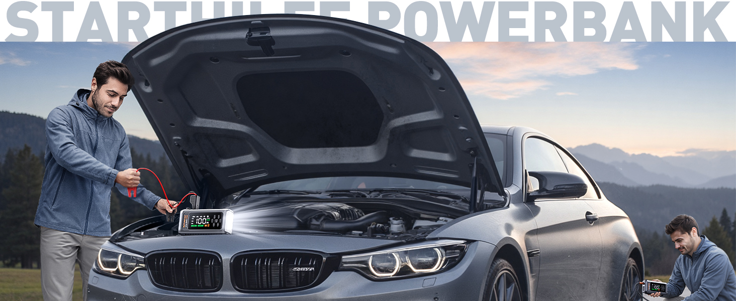 Портативний пусковий пристрій 5000A з компресором 150PSI, 12V, для автомобілів, з ліхтариком, рукавичками