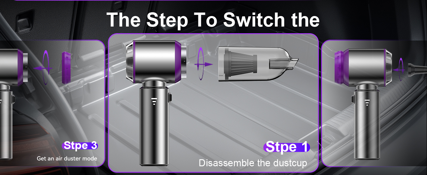 Акумуляторний ручний пилосос KITBEZN для авто та дому, безщітковий двигун, 26000Па, 3 режими потужності, бездротовий, фіолетовий
