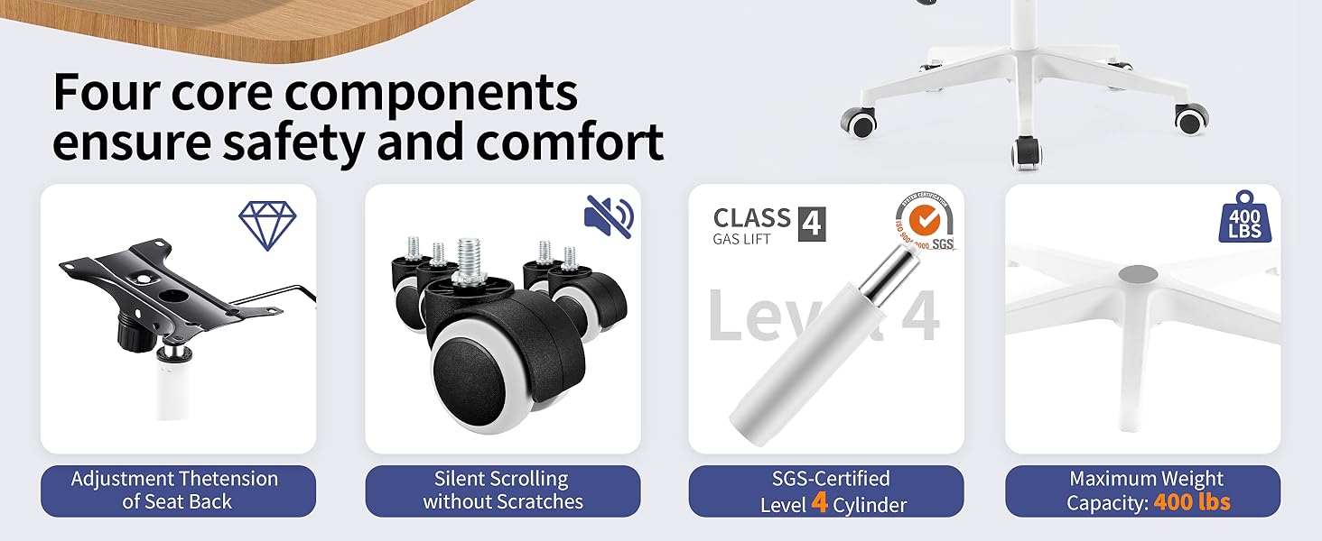 Ергономічне крісло для офісу Fizzin з регульованою поперековою підтримкою, дихаюча сітка, потовщене сидіння, зручне для дому та офісу (Рожевий, Сірий)