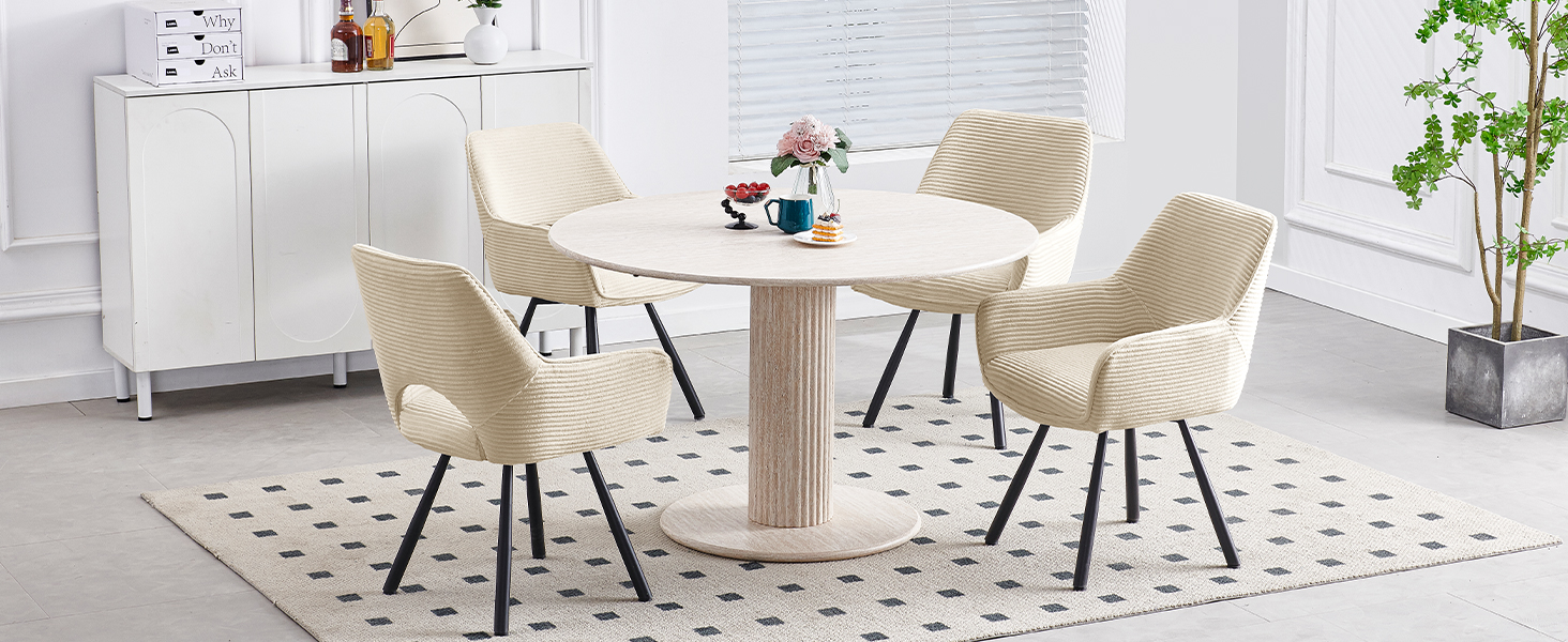 Набір з 4-х обертових стільців для їдальні з підлокітниками, 360° обертання, кухонні стільці, сучасні м'які стільці з тканинною спинкою для кухні, їдальні, спальні, бежеві