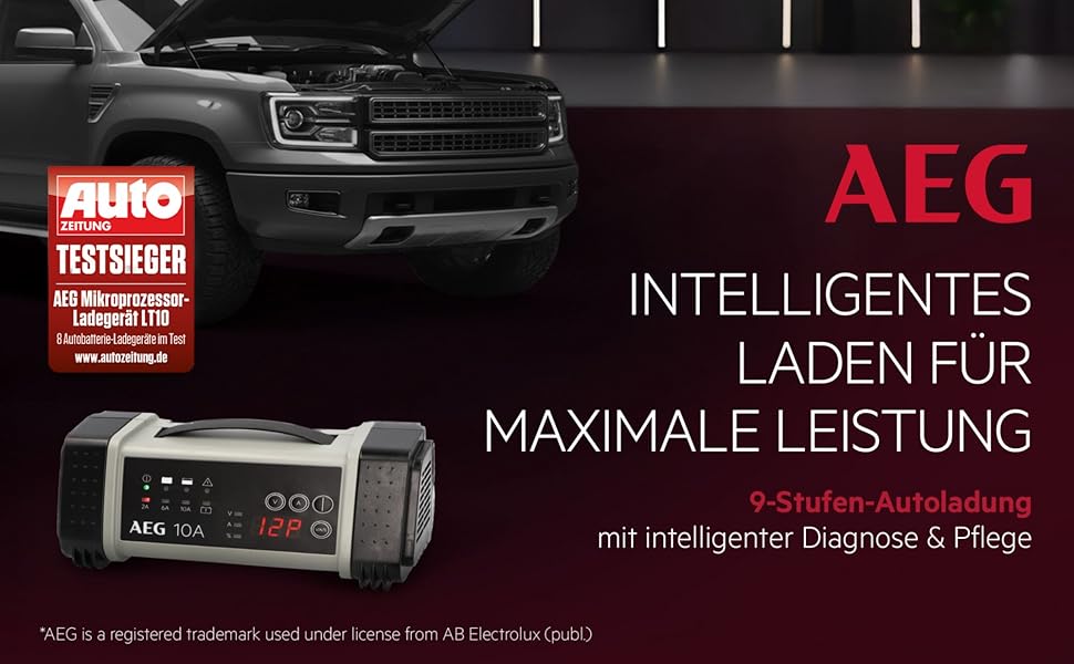 Зарядний пристрій акумуляторів AEG LT 20, 20A для 12/24V авто, 9-ступінчатий, Power Supply, інтелектуальна зарядка, автоматична компенсація температури, чорний/сірий