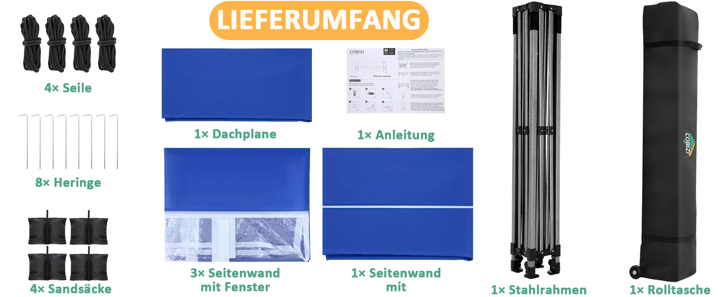 Павільйон COBIZI 3x3 з боковою стінкою, водовідштовхувальний, зимостійкий, для саду, намет для вечірок, сонцезахисний, складаний, з сумкою та колесами