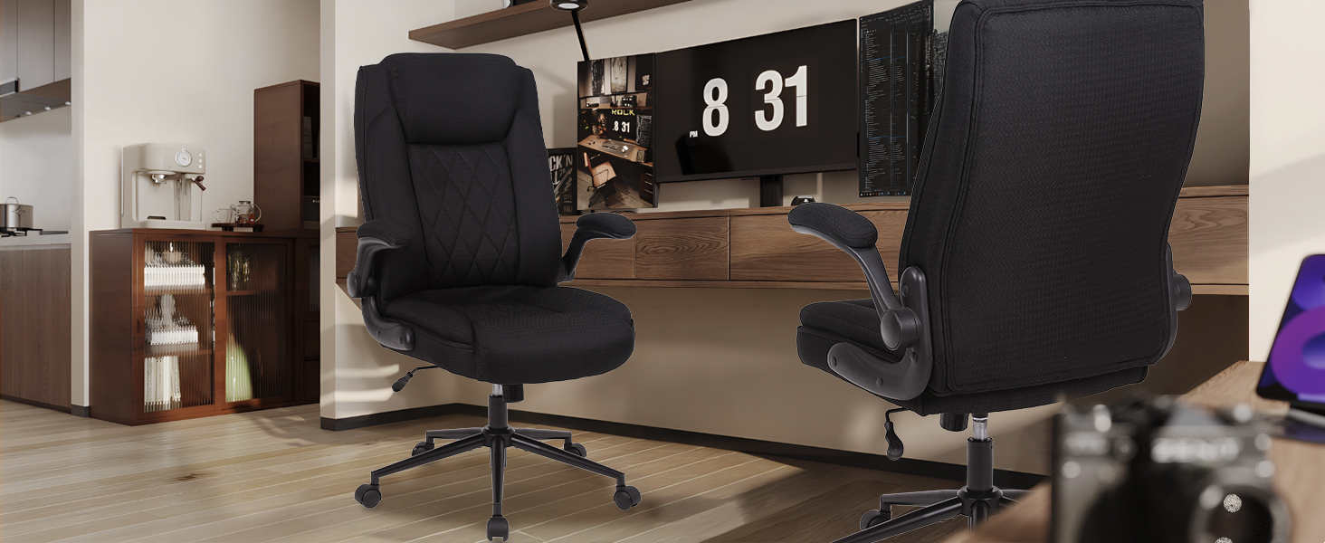 Офісний крісло Flysky з високою спинкою, регульованою висотою та підголівником, чорне. Ергономічне крісло для офісу, чорний.