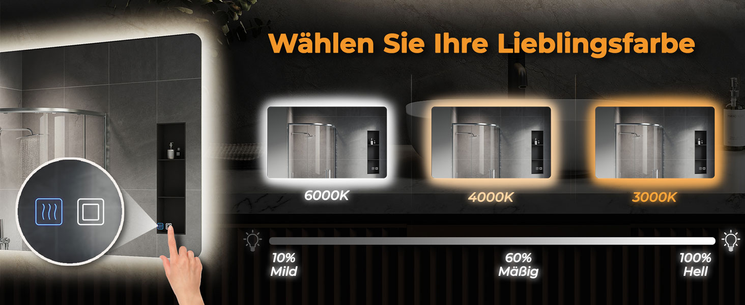 Дзеркало для ванної кімнати зі підсвічуванням SVNR, 70 x 50 см, LED, з 4 мм дзеркалом без вмісту міді, подвійне сенсорне керування, антизапарник, регулювання кольору світла (3000K-6400K), Smart-дзеркало з лупою 5x та розеткою для гоління
