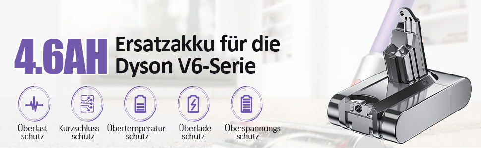 Акумулятор V6 21,6 В 4600 мАг, змінна батарея для ручного пилососа Dyson V6 серії DC58-DC62, SV03-SV09