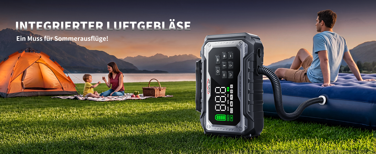 Пусковий пристрій (бустер) для авто 8000A з компресором 160 PSI та Powerbank, чорний