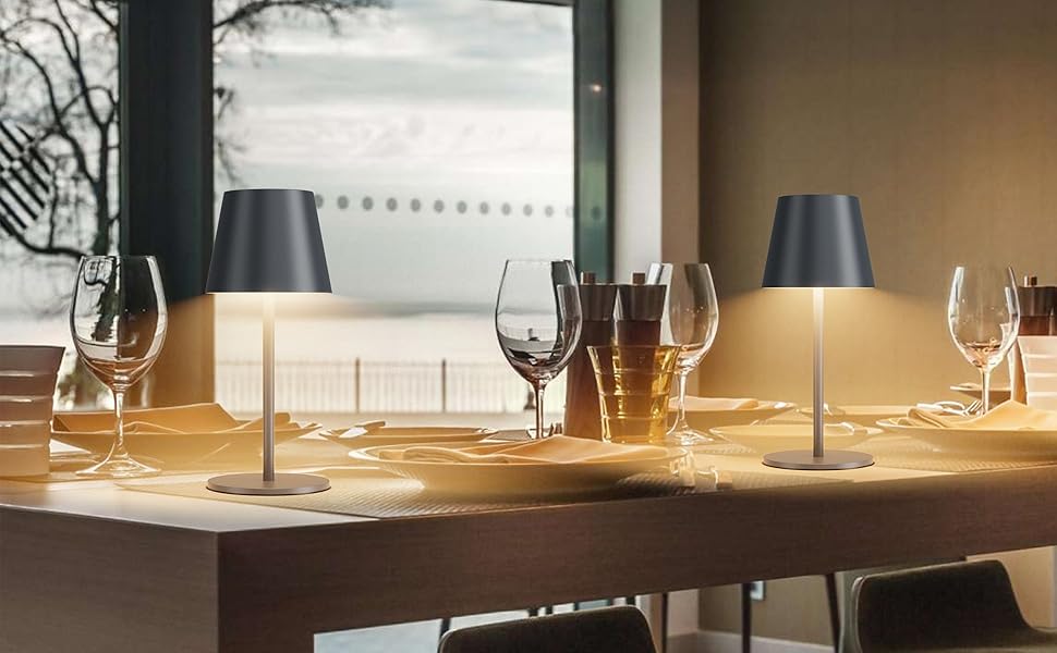 LED настільна лампа Lundwa з акумулятором, 26 см, 5000 mAh, 3W, 3000K, IP54, для кемпінгу, ресторану, спальні, бару (1 шт.)