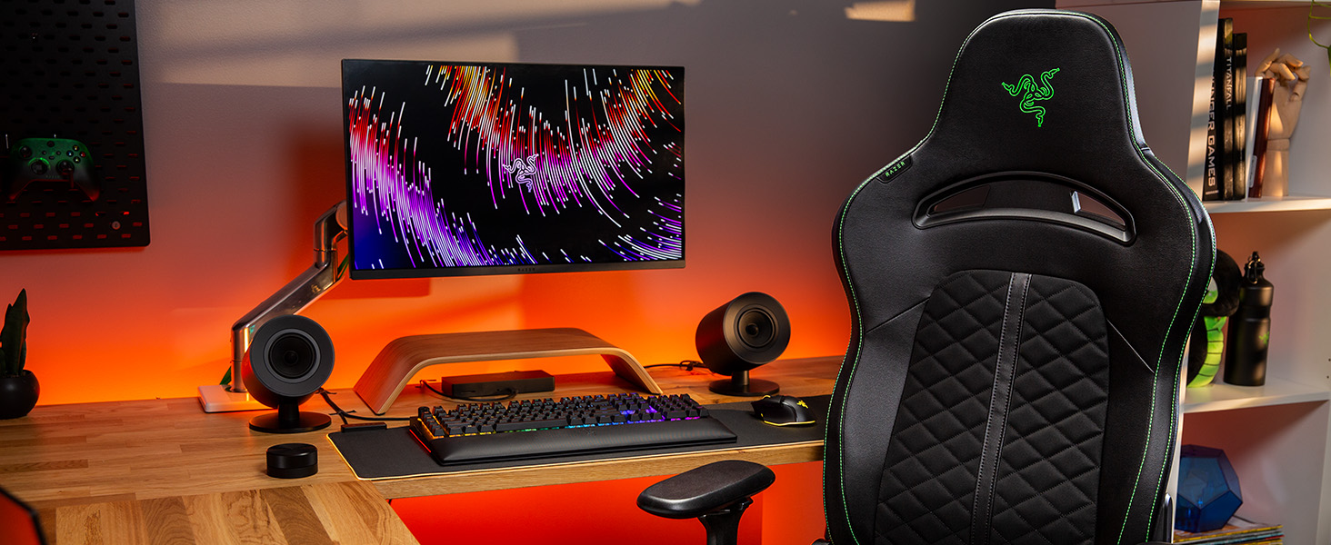 Геймінговий крісло Razer Enki - комфорт на весь день (інтегрований поясничний вигин, реактивна регулювання нахилу, широке сидіння, екологічна штучна шкіра) Зелений | Razer Enki Standard Green