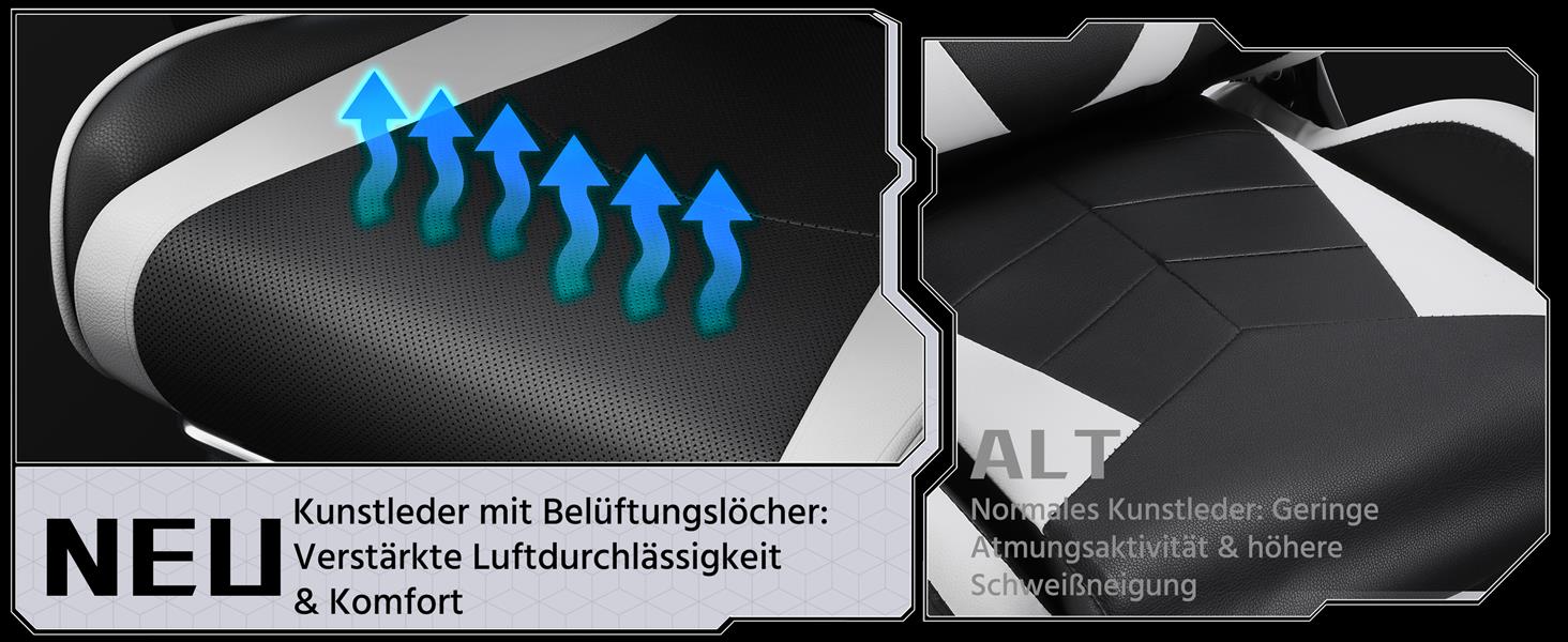Ігровий крісло Yaheetech з масажем, комп'ютерне крісло з підніжкою, біле, регульована спинка 90-135°