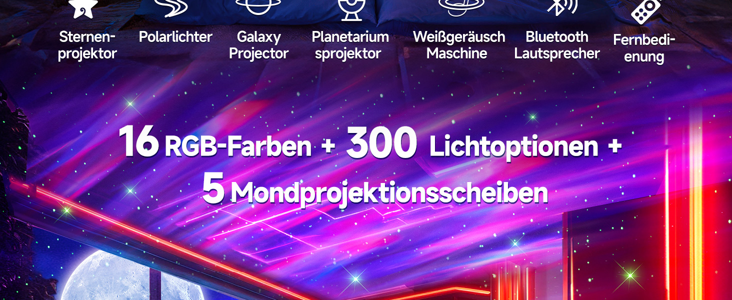 Проєктор зоряного неба Sternenhimmel з Bluetooth, нічник для дітей та дорослих, 300 режимів, білий колір, декор кімнати