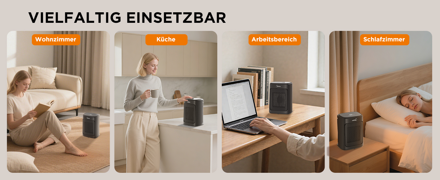 Електричний обігрівач Midea Nty15-19Cae: керамічний, портативний, 1500 Вт, з термостатом, білий та чорний