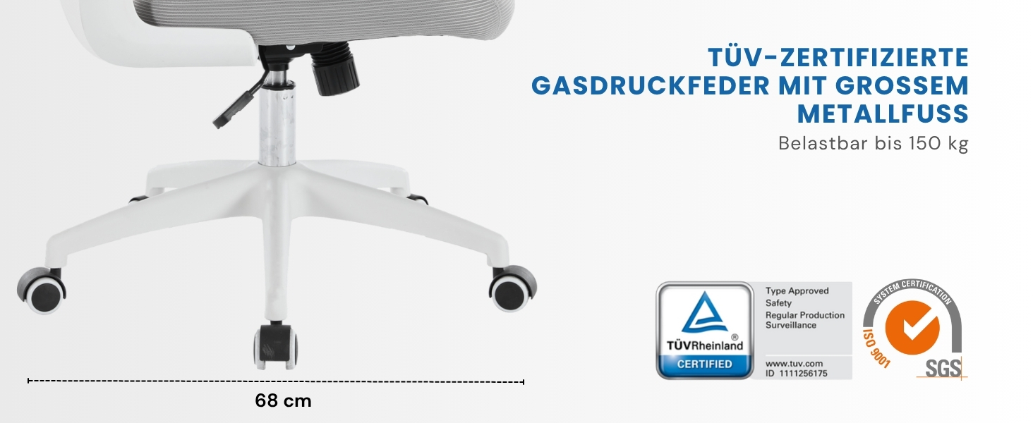 Офісний крісло SEEDWAVE з ергономічною підтримкою спини, регульованою підголівником та функцією гойдання, сірий та білий колір, до 150 кг