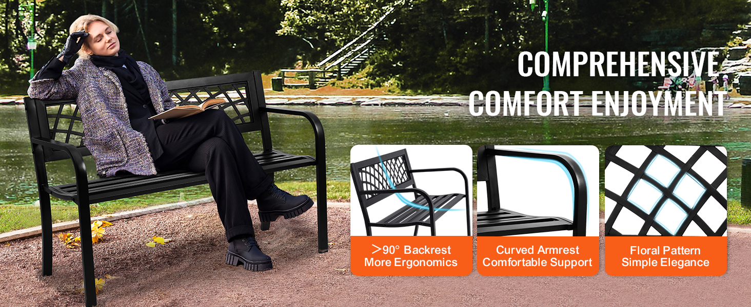 Металева лавка для саду та тераси VEVOR, 1163 мм, міцна (218 кг), на 3 особи, з підлокітниками та спинкою, вінтажний стиль