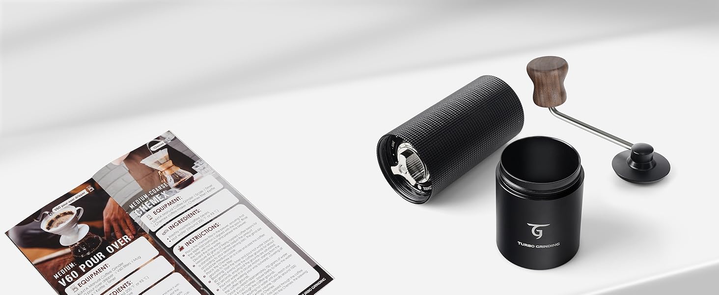 Ручна кавомолка SUNYA MCG-02 з кегульним жорном, збірник рецептів, нержавіюча сталь, дерев'яний ручка