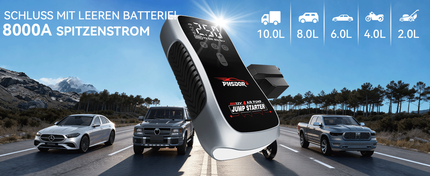 Бустер для авто 6000A Jump Starter Powerbank 20000mAh з компресором та LED-ліхтарем (до 10.0L бензин / 8.0L дизель)