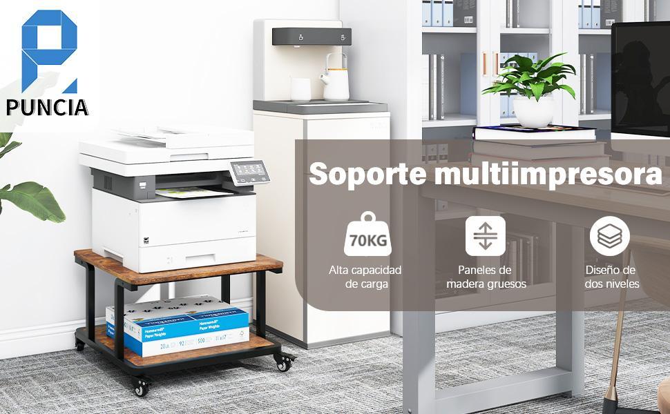 Стіл для принтера PUNCIA з 2 рівнями, мобільний, 60 x 50 см, дерево & метал