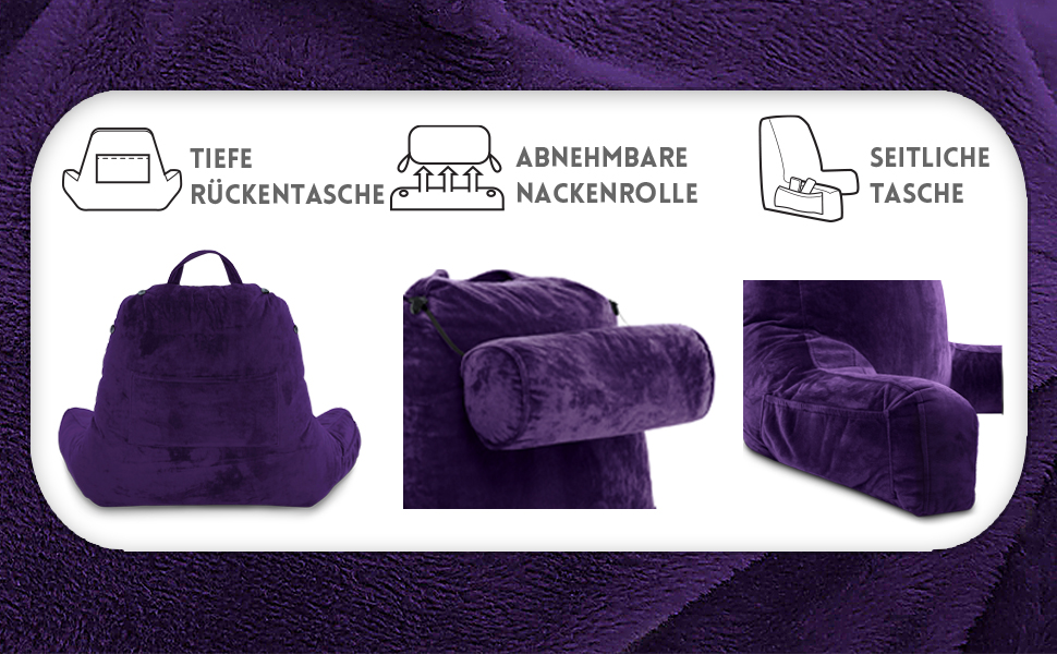 Подушка для чоловіків з підлокітниками - сіра, для читання та відпочинку в ліжку. Преміум піна з ефектом пам'яті, знімна подушка для шиї на еластичному шнурі.