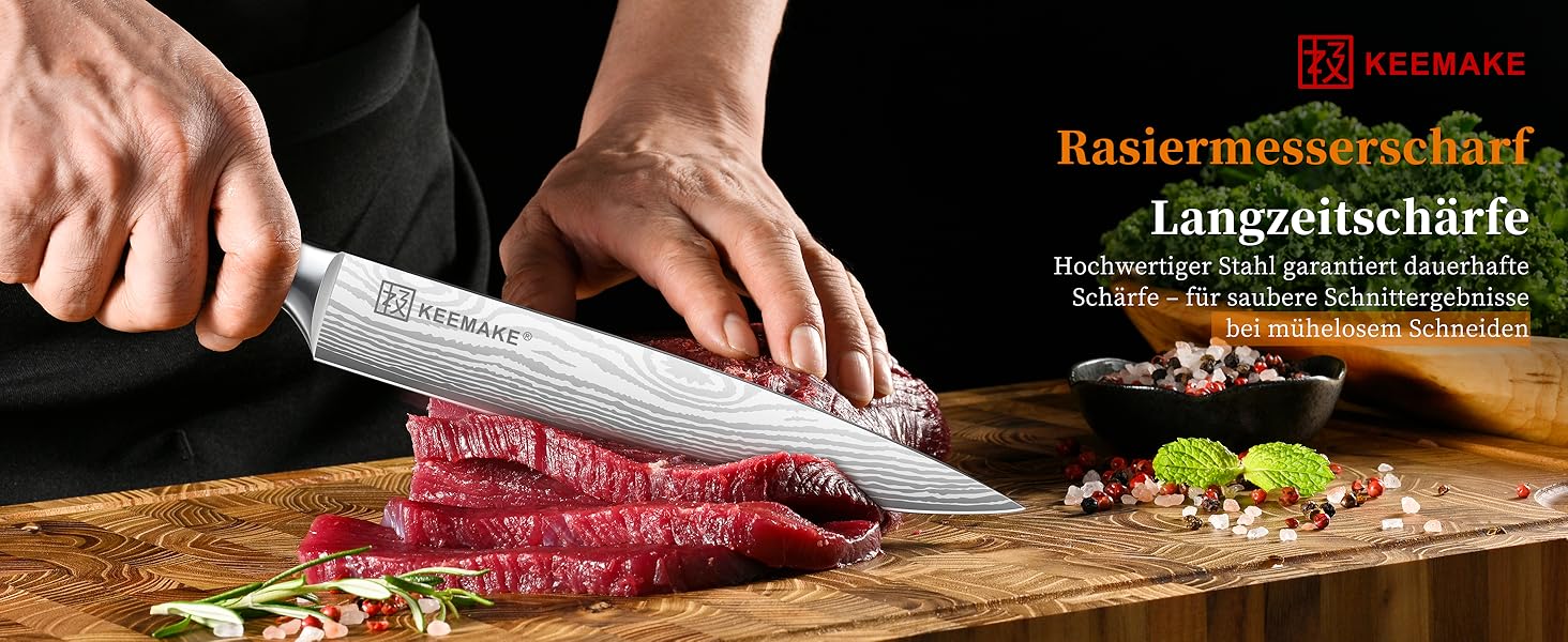 KEEMAKE Набір кухонних ножів Profi: кухонні ножі з нержавіючої сталі з захистом леза, гострі ножі шеф-кухаря та універсальні ножі для м'яса, овочів та риби (ніж для м'яса 20 см)