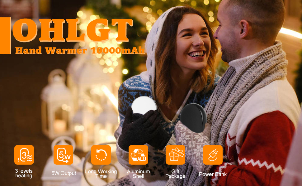 Електричний грієчка для рук OHLGT 10000mAh: портативний нагрівач з Power Bank, USB, для Рейно, артрит, спорт, 15 годин роботи