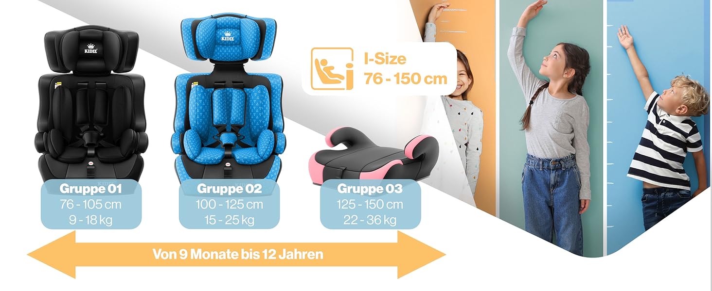 Дитяче автокрісло KIDIZ® Triangle Premium - 9-36 кг, 1-12 років, Група 1/2/3, чорний | Автокрісло, автокрісло-крісло