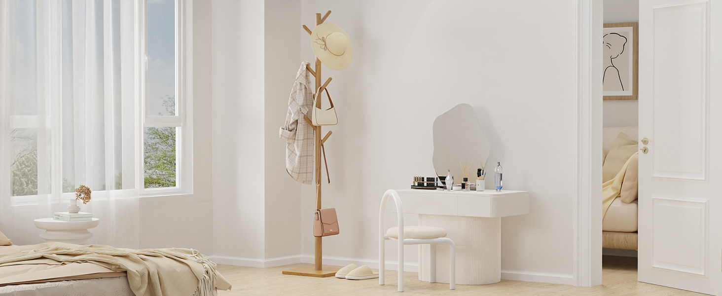 Дерев'яний вішак для одягу з 8 гачками, 30x30x180 см, регульована висота, для прихожої/вітальні