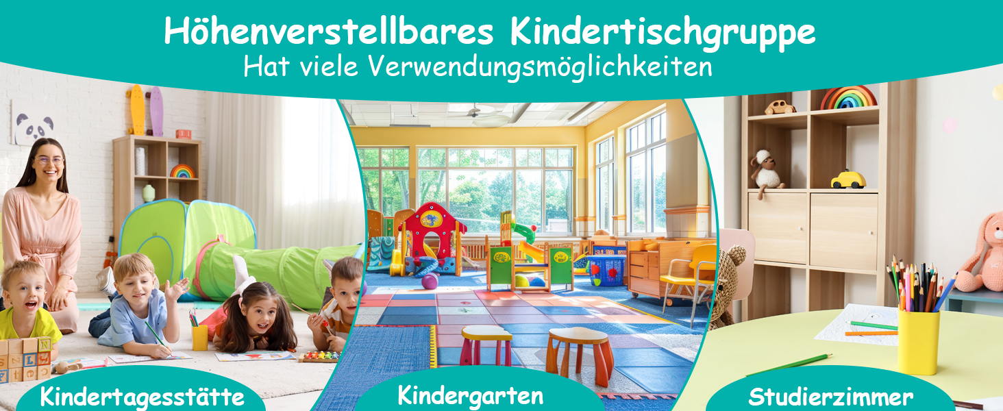 Дитячий стіл MAMIZO з 4 стільцями, регульована висота, комплект для дитячої кімнати/садка, пластикові меблі, для дітей від 2 років (60 x 60 x 120 см, м'ятний)