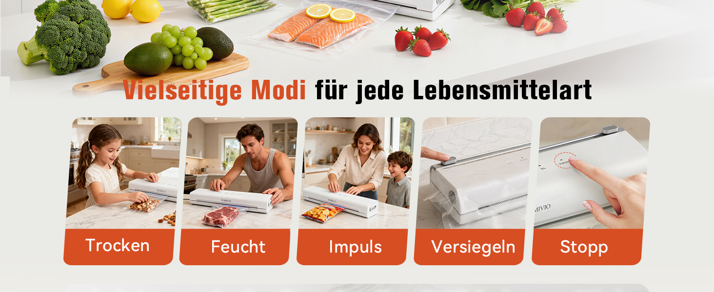 Вакууматор з нержавіючої сталі VS2093: потужність 85 кПа, режими «сухий/вологий», подвійна герметизація, LED-панель, з зовнішнім відсосом та 20 пакетами для кухні та гастрономії