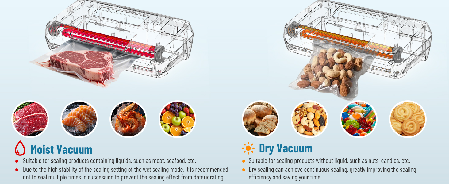 Професійний вакууматор для продуктів 12-в-1, 95кПа, з функцією безперервного вакуумування та подвійним швом, сріблястий (комплект: 1 рулон та 10 пакетів)