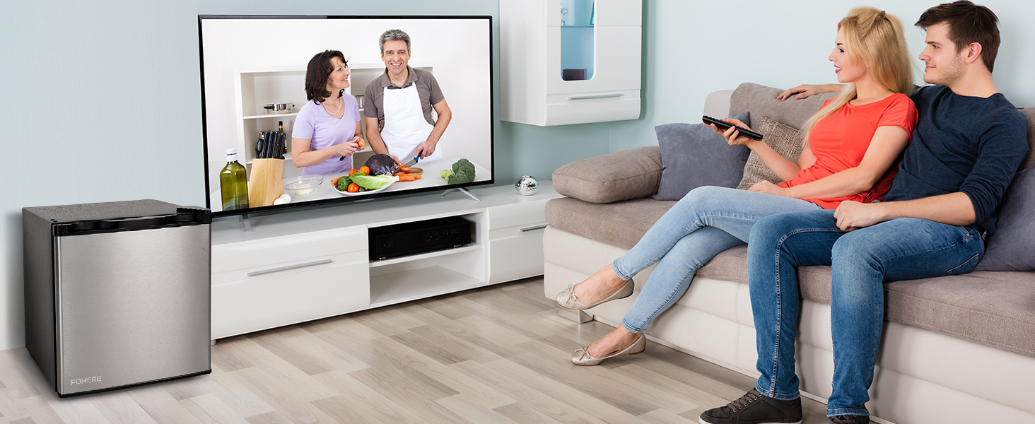 Міні-холодильник E 46L з морозильною камерою, низький рівень шуму 42 дБ, регулювання температури, колір нержавіюча сталь — для офісу, кухні та спальні