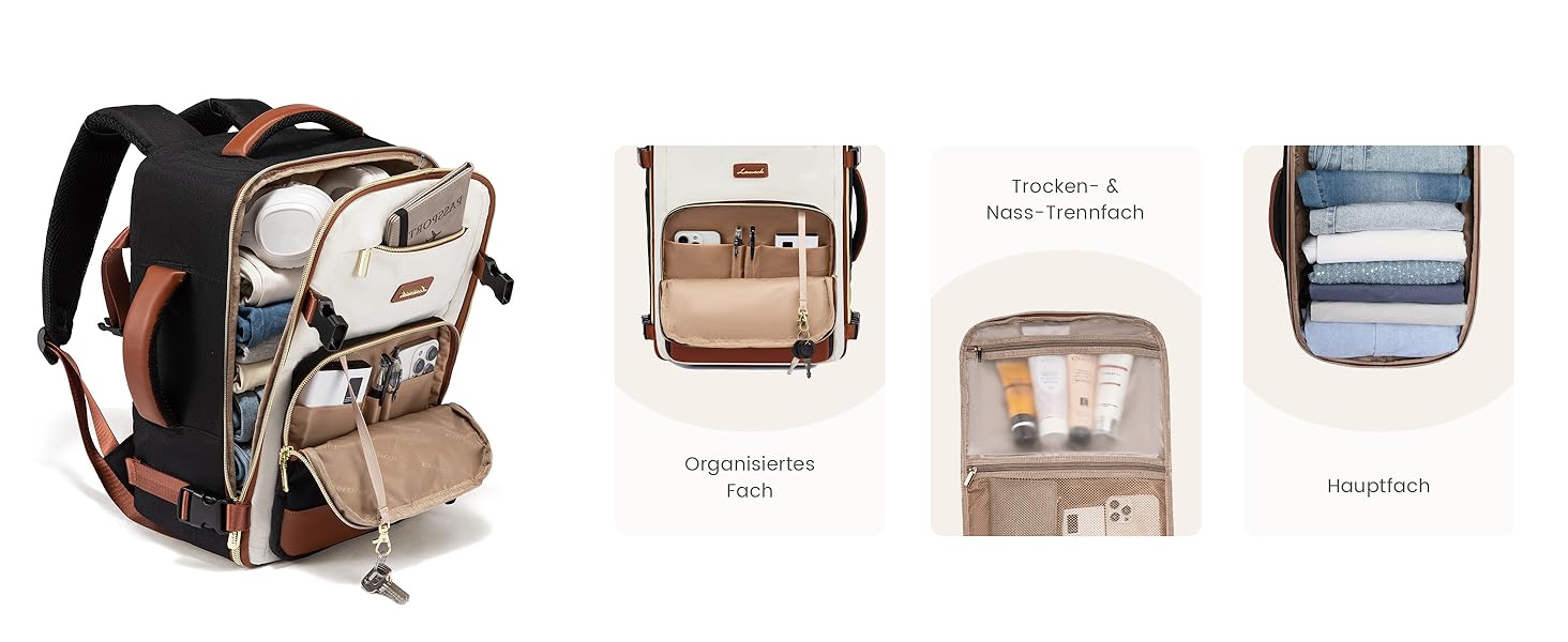 LOVEVOOK Рюкзак ручної поклажі, 40L, для подорожей та бізнесу, водонепроникний, 17.3 дюйми, для жінок, зелено-бежевий (40x20x25 см)